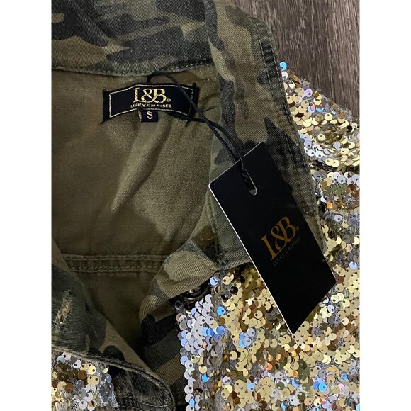 NEW L&B Lucky & Blessed Jacket Denim Sequin camouflage Womens S - Picture 6 of 9